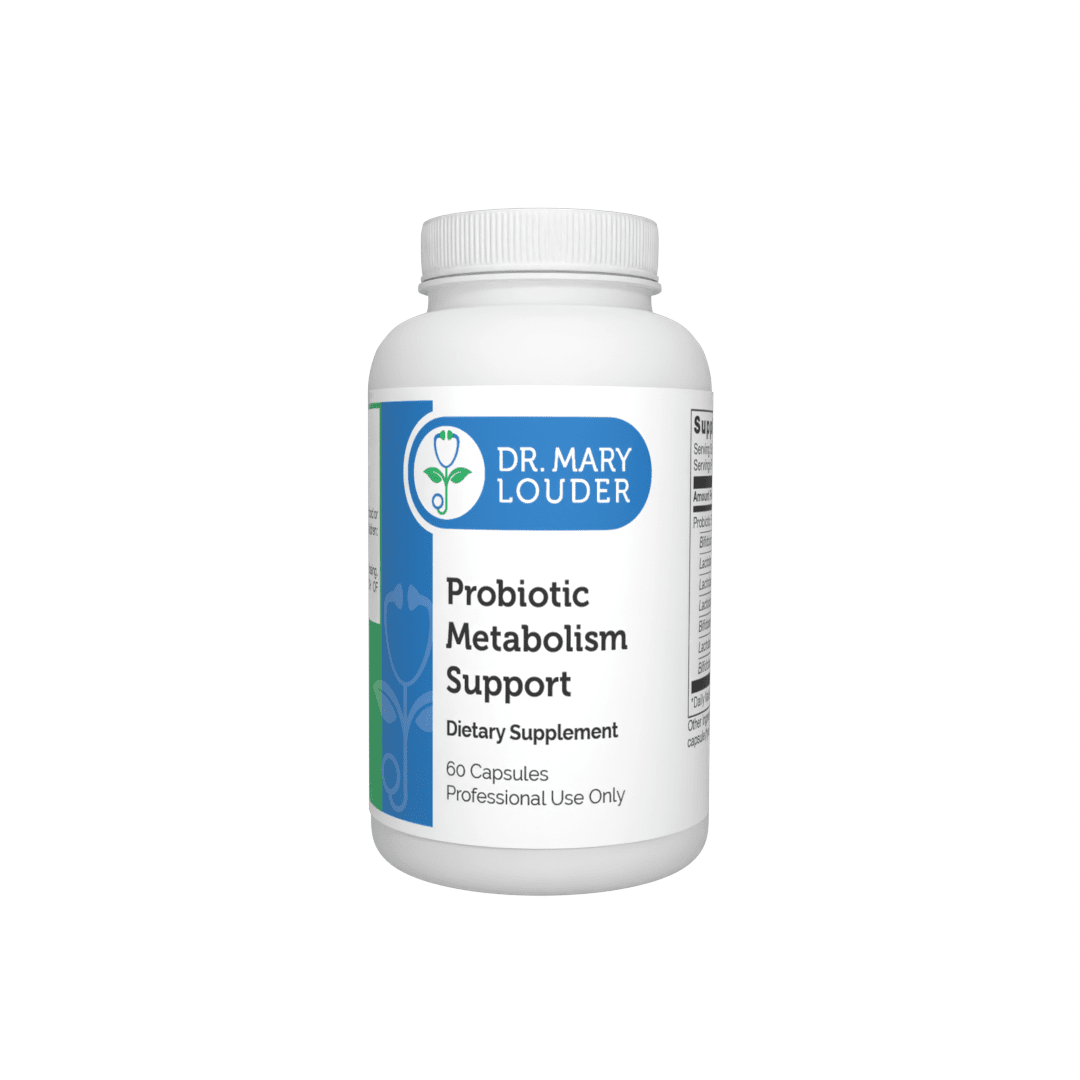 Dr. Mary Louder probiotic metabolism support supplement bottle on a white background